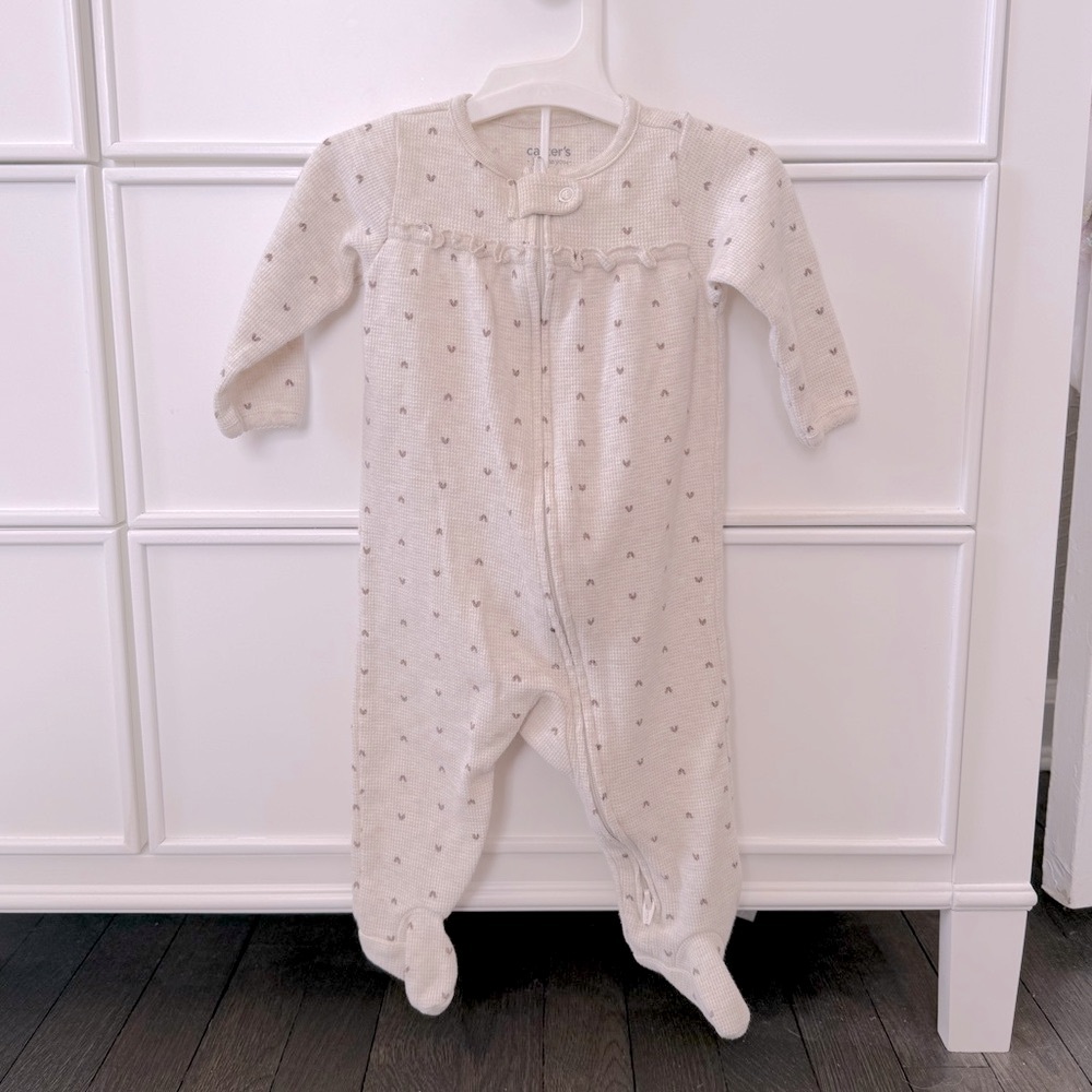Cream Baby Pajamas with Heart Pattern